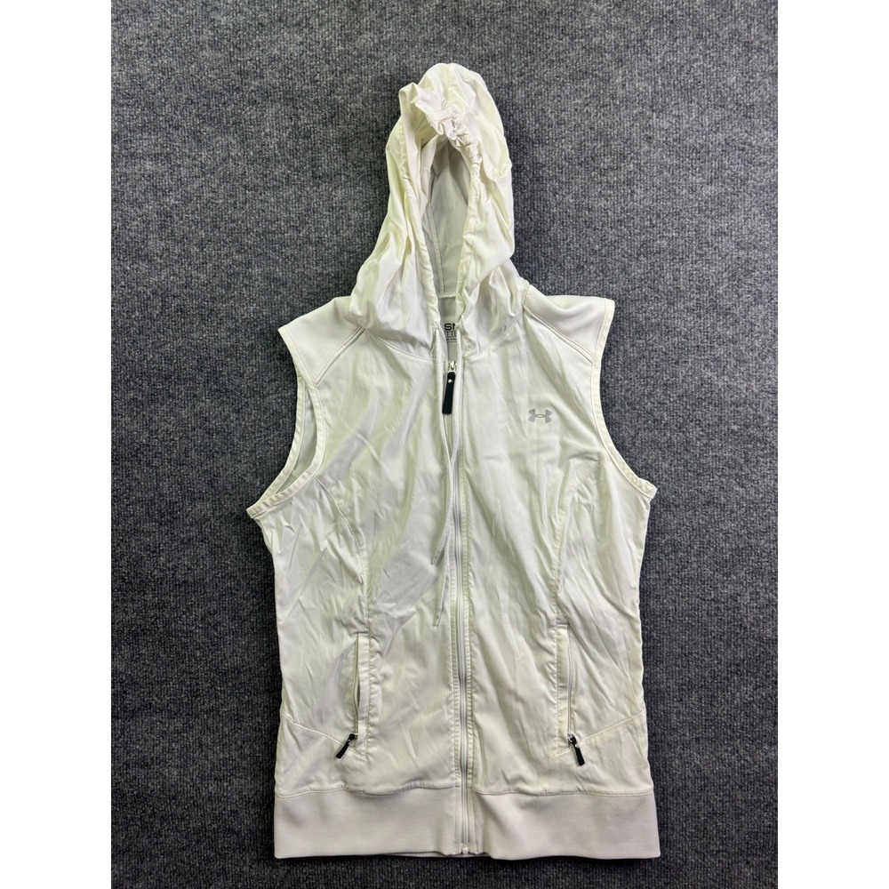 Under Armour Hooded Vest Womens Small White Allseasongear‎ Full Zip Semi-Fitted